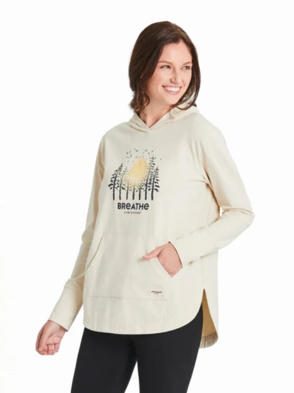 Life Is Good Women's Breathe Forest Crusher-FLEX Hoodie Tunic Long Sleeve L NWT